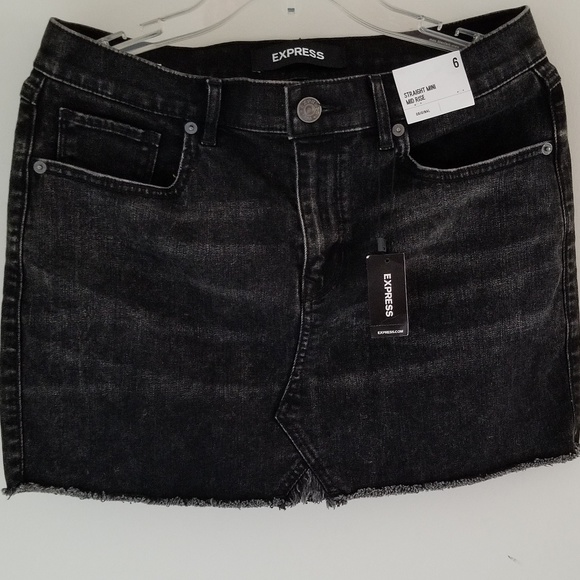 Midrise Straight Mini Black Dark Wash Jean Skirt - Picture 2 of 11